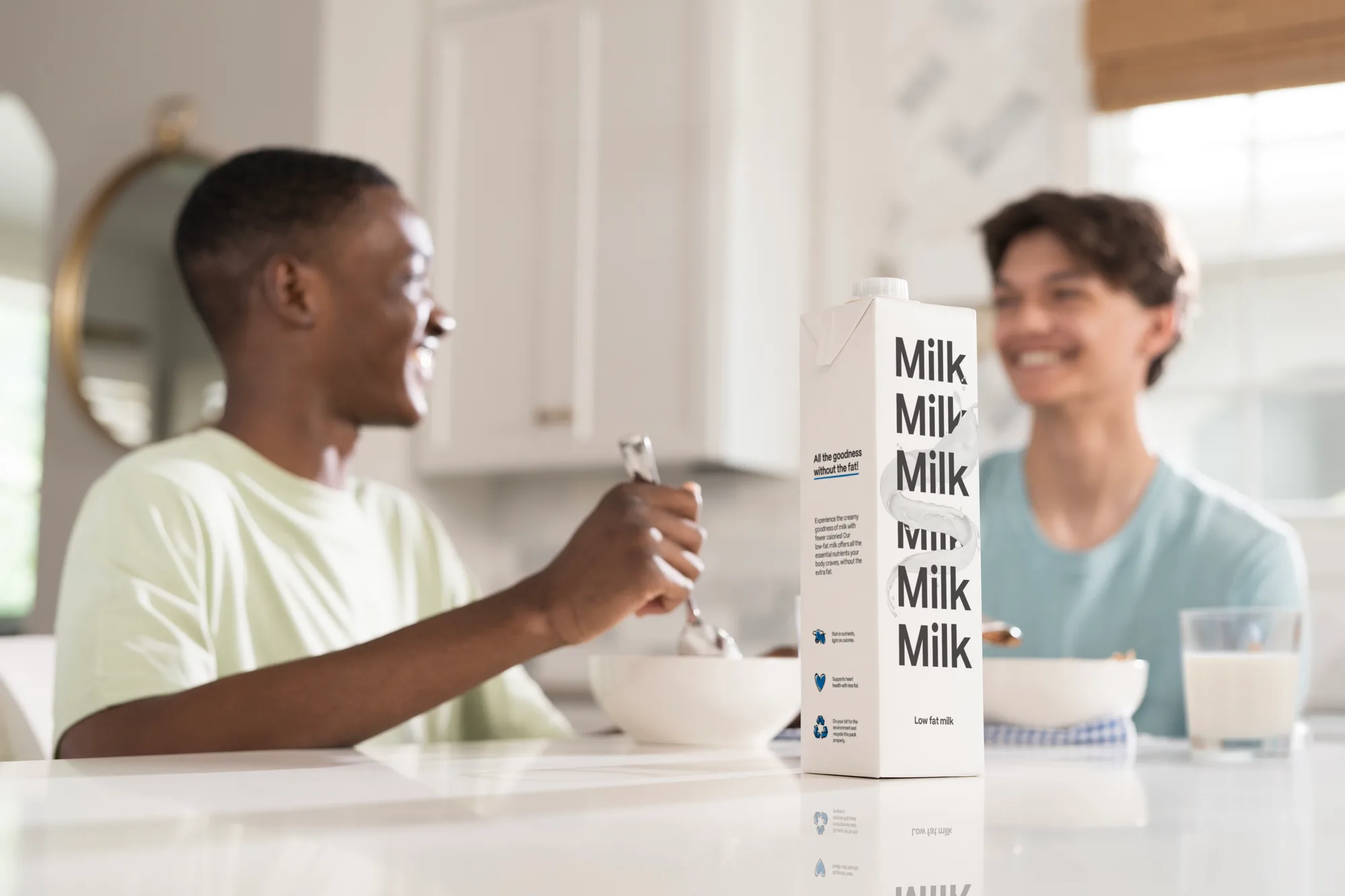 Aseptic beverage carton on a kitchen table