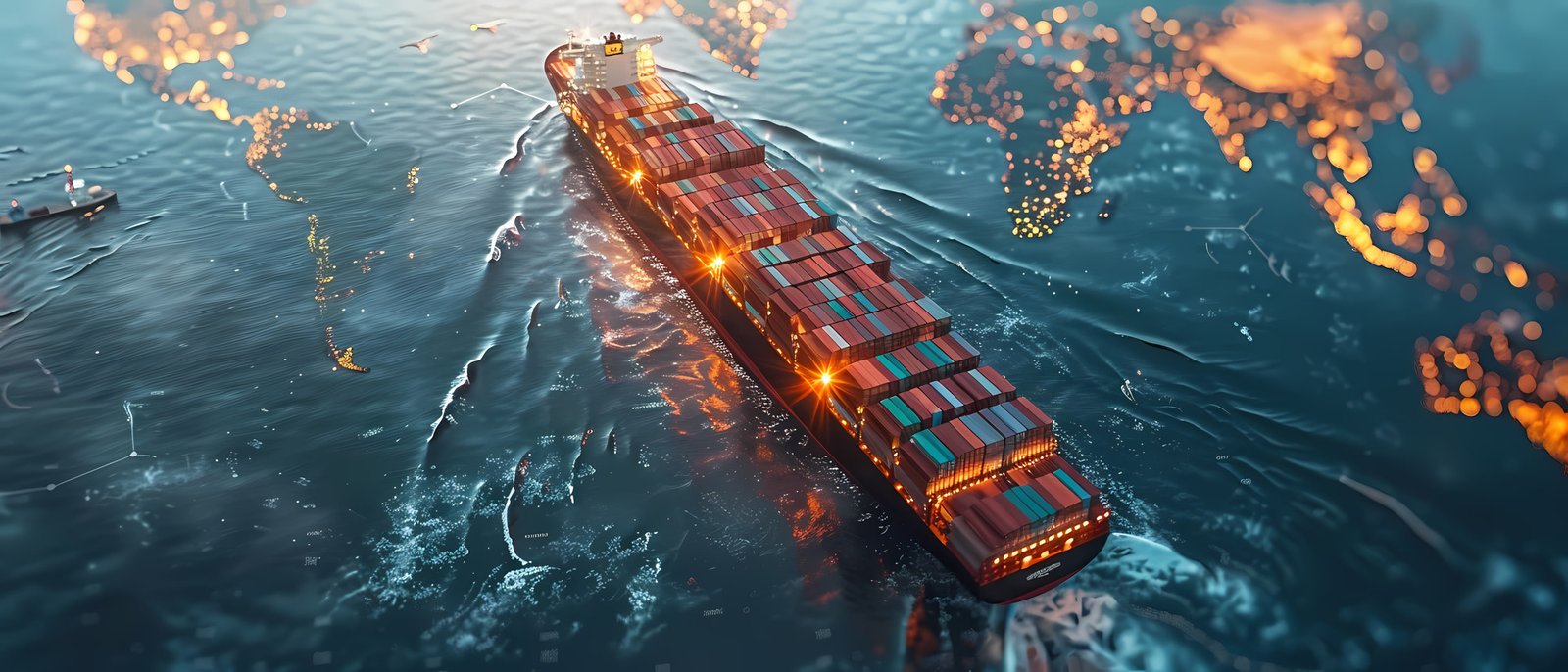 Container ship on a global trade route